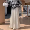 Saia plissada, novo estilo outono e inverno feminino, saia de lã plissada em linha A, saia evasê de bainha larga, que cobre o quadril, emagrecedora, saia longa