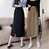 Falda Negra de Corte A para Mujer con Figura de Pera Primaveral, Cintura Alta Pequeña Aspecto Adelgazante Elegante Falda Larga con Abertura a Medio Paso