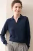 Novo Estilo de Outono Suéter de Caxemira com Gola Polo Feminino Caxemira de Cabra Amiga da Pele Gola Lapela Solto Casual Malha Camada Base Suéter