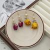 Pendientes de Gancho para Oreja Flor Eterna para Mujer Pendientes de Diseño de Nicho de Lujo Ligero Estilo Retro Hong Kong Elegante Lazo Pendientes de Zirconia Rosa