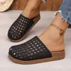Pantuflas Planas de Tallas Grandes para Mujer Transfronterizas 2026 Sandalias de Playa Transpirables para Exteriores Tejidas Huecas de Verano Slip-on