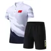 Conjunto de Camisetas de Manga Corta de Verano 2023 para Hombre Estilo Nacional Top Delgado Pantalones Cortos Cuello Solapa Casual Conjunto de Media Manga Marca de Moda Nacional