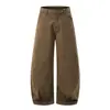 Pantalones cargo de pierna ancha plisados con estampado de bambú vintage en color Naranja Juvenil para mujer, corte holgado, adelgazantes, modernos y versátiles, con pierna curva