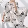 Pijama de Algodão e Seda de Manga Curta Estilo Novo 2026 para Mulheres, Conjunto de Roupa de Casa Tamanho Grande para Primavera e Verão, Estilo Chinês, Pode Ser Usado Fora, Tamanho Plus