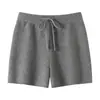 Pantalones cortos de punto de cachemira para mujer, de cinco agujas, engrosados, con cordón, cintura elástica, color liso, holgados, casuales, versátiles, de pierna recta, tres cuartos