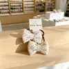 Lazo para el pelo de tela a cuadros color beige dulce estilo coreano para niñas, diadema doble infantil con estampado de lunares florales