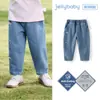 Calças de Outono para Meninas Calças Infantis de Perna Reta com Estampa de Cereja Roupas para Bebês e Crianças Pequenas Calças Estilo Papai Jeans Lavado Resistente ao Desgaste