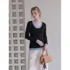 Blusa de tricô color block estilo americano, falsa peça dupla, para mulheres, nova coleção outono e inverno, alta qualidade, corte slim, top interno valorizador