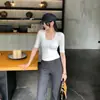 Foto Real de Camiseta Amarilla de Manga Media para Mujer, Nuevo Estilo Verano 2026, Hermoso Top de Manga Media