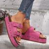 Comércio Exterior Tamanho Grande Sandálias Birkenstock de Sola Grossa com Rebites 2025 Primavera e Verão Novo Fivela de Metal Praia Sapatos Femininos Amazon