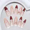 Uñas Pre-Hechas Hechas a Mano Explosión Té Helado Rojo Navideño Francés Lunares Lazo Ojo de Gato Estilo Ins Europeo y Americano Removibles y Usables
