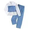 Conjunto de Dos Piezas para Niñas Estilo Europeo y Americano Primavera y Otoño Camisa de Manga Larga + Pantalones Casuales Sueltos Ins