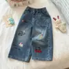 Jeans para niñas timo 2026 otoño nuevo elegantes bordados holgados rectos versátiles casuales modernos