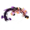 Diadema para fiesta de Halloween, diadema de murciélago y calabaza, tocado divertido a rayas naranjas, moradas y negras para fiesta de máscaras espeluznante