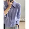 Suéter Cardigan de Gola Polo em Cashmere Feminino Outono Inverno Design de Roupa Nicho Cardigan de Tricô Preguiçoso Jaqueta