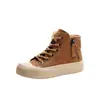 Zapatos de caña alta para mujer, Tenis planos retro de piel genuina, Nuevo estilo de otoño, Botines cálidos forrados de felpa, Zapatos para mujer de talla grande 40-43