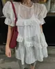 Dongdaemun ins Productos Nuevos de Verano Estilo Coreano Fresco y Transpirable Ligeramente Transparente Bordado Vestido de Mangas Abullonadas Falda Corta para Mujer