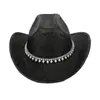 Sombrero Vaquero Occidental Negro Brillante Transfronterizo Moda Cadena de Perlas Decoración Sombrero de Mujer Circunferencia de Cabeza Grande Sombrero de Jazz
