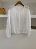 Moda Verão 2026 Versátil Camisa de Botão Manga Longa Gola Redonda para Mulheres, Estilo Coreano Cor Sólida Solta Respirável Top