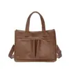 Bolsa de Trabalho Feminina 2024 Nova Retrô Cor Sólida Bloco de Cores Bolsa de Ombro Único Casual Versátil Textura Grande Capacidade Bolsa Tote