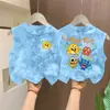 Chaleco Camiseta sin Mangas Tie-Dye de Algodón Puro para Niños y Niñas Estilo Popular para Niños Mayores Estilo Coreano Cuello Redondo Estampado de Dibujos Animados Camiseta Base