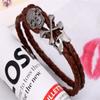 Pulsera de calaveras al por mayor de boutique, joyería de cuero, pulsera de cuero PU, joyería japonesa y coreana, pulsera de cuero tejido