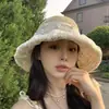 Sombrero de Paja con Flor de Encaje para el Sol de Verano para Mujer con Lazo y Perlas Decorativas en el Ala Sombrero de Sol para Vacaciones en la Playa