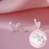Brincos Vazados de Borboleta em Prata Pura S999 para Mulheres, Design Fresco e Estiloso, Joia Estilo Ins Amiga da Orelha, Não Precisa Remover ao Dormir