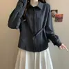 Conjunto Popular Estilo Coreano 2026 Camisa Jovem Listrada com Xale Outono Inicial Conjunto de Duas Peças Camada Artística Retrô para Mulheres