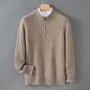 Suéter para Hombre de Cuello Medio con Cremallera 100% Lana Pura Hombres Grueso Cálido Casual de Negocios Tejido Invierno Nuevo Estilo