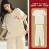 Pijama Fofo de Urso para Mulheres, Verão Manga Curta Calça Longa, Pode Ser Usado Fora de Casa, Roupa de Casa, Conjunto Leve para Ambientes com Ar Condicionado, para Meninas