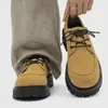 Sapatos Khaki para Homens com Biqueira Grande, Novidades para o Início da Primavera, Sapatos Derby Americanos Retrô de Sola Grossa para Aumentar a Altura, Botas Martin Fashion de Cano Baixo