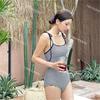 Oferta especial] Maiô de peça única estilo coreano listrado retrô sem costas com alça simples que cobre a barriga feminino para praia piscina termal férias