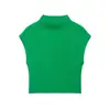 Estilo Europeo y Americano Moda Femenina Ins Influencer Tendencia Versátil Top de Tirantes Acanalado Tejido de Punto Color Sólido Sin Mangas Cuello Alto Top Corto