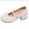 Zapatos Mary Jane estilo francés para mujer, nuevo modelo de verano 2026, versátiles con moño y encaje, corte bajo, correa con hebilla, tacón grueso, zapatos pequeños de piel