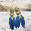 Brincos de Pena Boêmios Europeus e Americanos, Brincos de Franja Estilo Étnico Exagerado Retrô para Feriados, Acessórios de Viagem de Yunnan para Mulheres