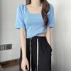 Cross-border Sudeste Asiático francês short top feminino novo design colarinho quadrado manga puff verão manga curta suéter