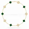 Colar Trevo de Quatro Folhas Van Cleef & Arpels CNC Versão Alta Madrepérola Branca Natural Banhado a Ouro 18K Real Prata Pura Colar de Dez Pétalas