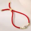 Pulsera Aogu de Ojo Maligno con Cuerda Roja, Chapada en Cobre Oro de 18K Incrustado con Circonita y Concha Blanca, Joyería Personalizada Nueva