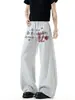 Pantalones de chándal para hombre con estampado de letras de estilo urbano americano, dobladillo curvo, tendencia de otoño, holgados, casuales, pierna ancha, hasta el suelo