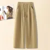 Calça feminina casual de estilo coreano, com corte solto, para o outono de 2026, cintura alta, cordão, caimento fluido, afina a silhueta, perna reta, calça casual
