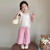 Conjunto de Pantalones de Pierna Ancha de Mezclilla Elegantes y Sueltos de Verano para Niñas, Conjunto de Dos Piezas Nuevo y Moderno para Bebé 2026, Versión Delgada Estilo Coreano
