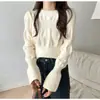 2023 Ropa Nueva para Mujer Otoño e Invierno Cuello Redondo Manga Burbuja Chic Camiseta Básica de Punto Suéter Manga Flor con Moda Interior
