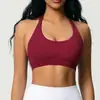 Sujetador deportivo cruzado sin costuras para mujer, que alisa la espalda, de corte ajustado, alta elasticidad, ajustado, con cuello halter, adecuado para correr, fitness y yoga