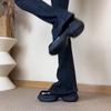 Mocassins Pretos de Couro Fosco Estilo Francês para Mulheres, Novo Modelo 2026, Sapatos de Corte Profundo, Versáteis para o Dia a Dia, Sapatos de Couro com Sola Grossa e Salto Bloco