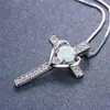 Moda transfronteriza personalidad S925 ópalo blanco redondo corazón de melocotón diamante cruz collar cadena de clavícula versátil