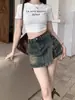 Falda de mezclilla talla grande con diseño irregular para mujer, falda corta vintage de verano de cintura alta que estiliza, línea A
