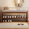 Banqueta para cambiar zapatos de madera maciza para uso doméstico, adecuada para entradas, apartamentos pequeños y se puede usar como zapatero con zapatero y banco integrados