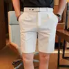 Novidade de Verão Masculino Slim-Fit Shorts de Terno de Cinco Pontos Negócios Seda de Gelo Reto Versátil Casual Comprimento Médio Shorts
