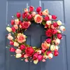 Amazon Transfronterizo Producto Nuevo Multicolor Flor Artificial Tulipán Corona Colgante de Puerta Romántica Corona de Tulipán Rosa